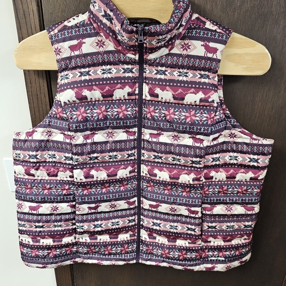 Lands' End Down Puffer Vest Womens 2X Fair Isle Bear Moose Multicolor CJ-1821 - Picture 2 of 9